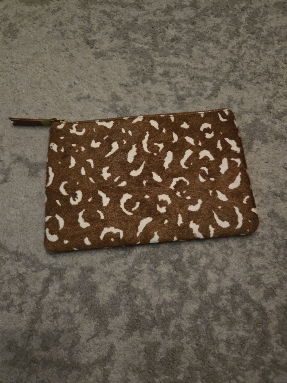 Madewell Brown and White Leopard Print Zip Pouch